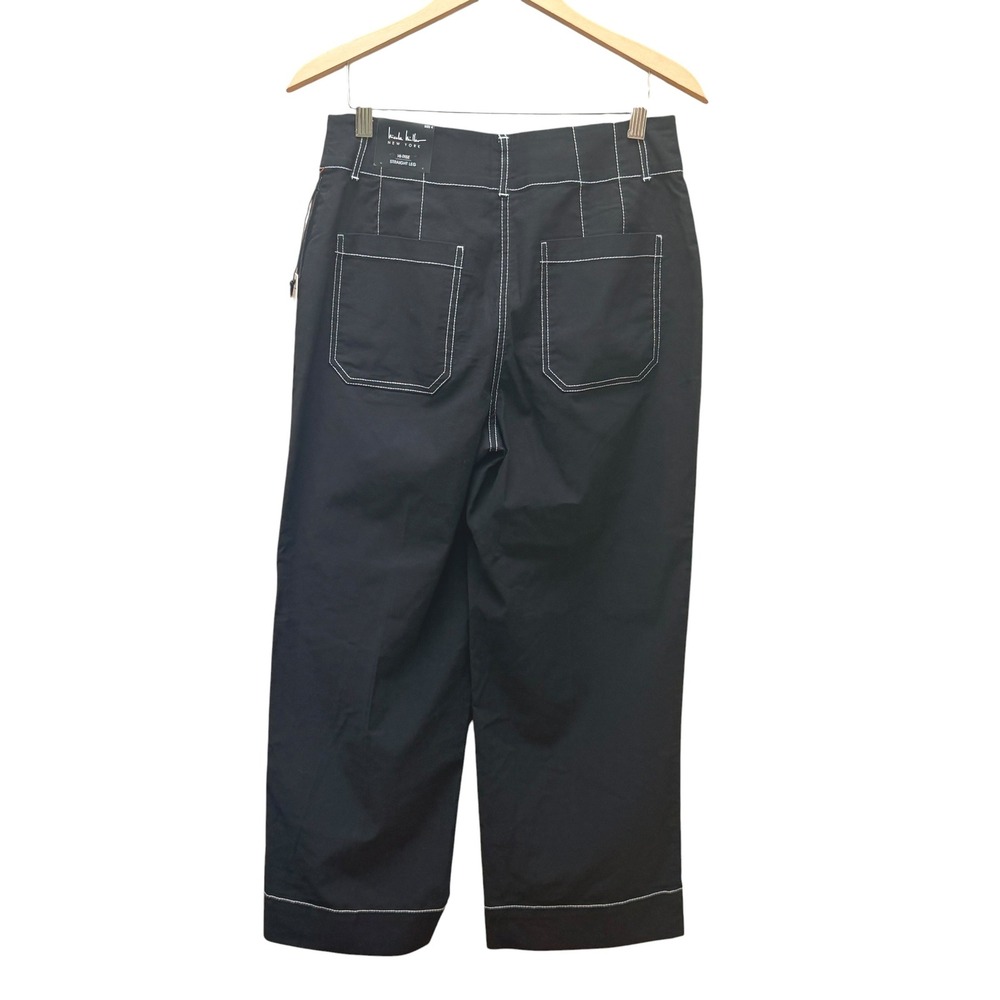Nicole Miller Pants Womens 4 Black High Rise Straight Leg Contrast Stitch New - Picture 4 of 10